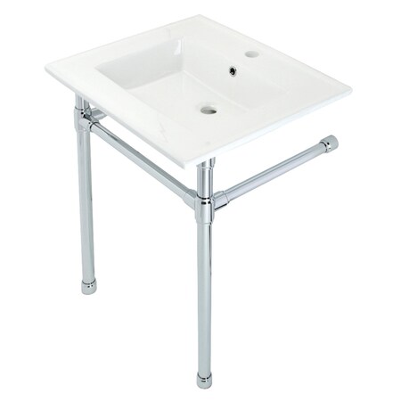 Fauceture Dreyfuss 25" Console Sink W/ SS Leg (Sgl Faucet Hole), White/ Chrome KVPB2522711